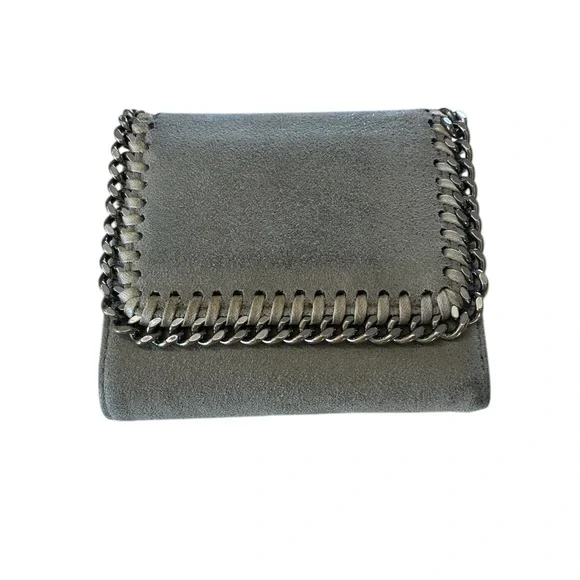Stella McCartney Falabella small flap wallet in grey faux leather - Picture 1 of 8